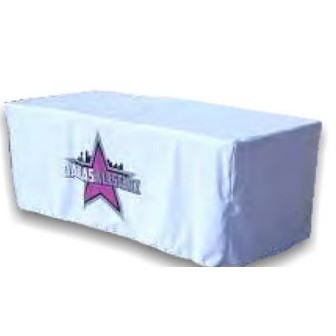 6' White Fitted Table Cover w/ front Logo- (6'x30"x29")
